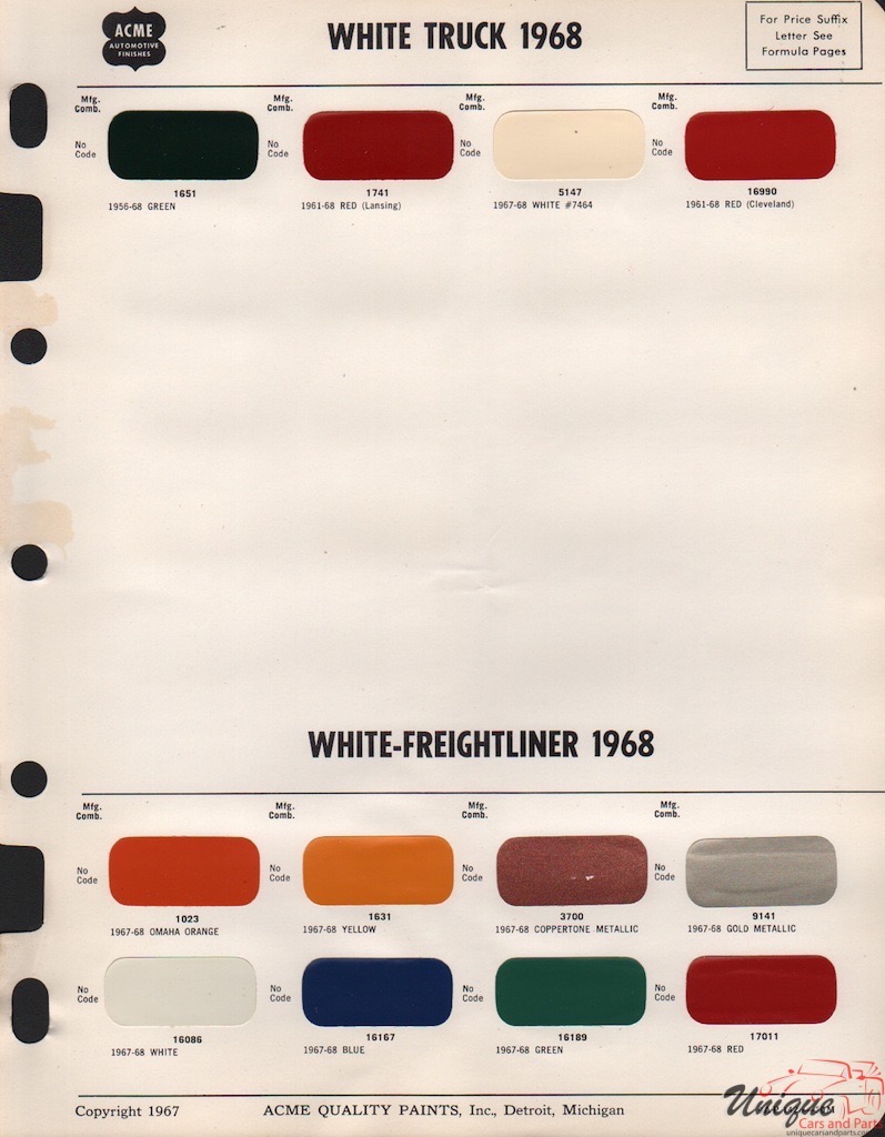 1968 White Trucks Paint Charts Acme